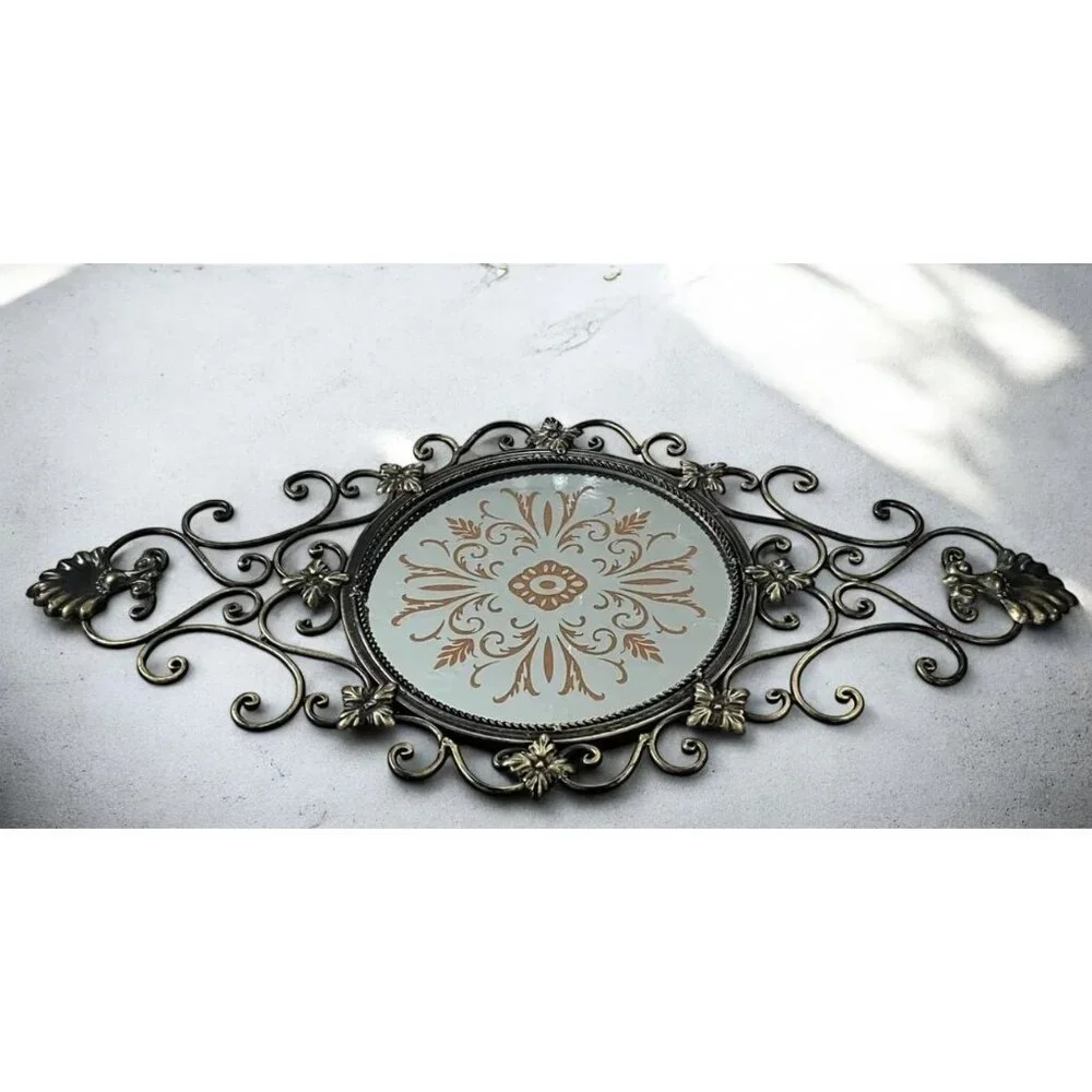 Vintage Ornate Filigree Wall Mirror With Floral Scroll Design